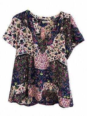 Mariacher Patchwork Floral Cotton Top Size Small Boho Cottagecore Festival S